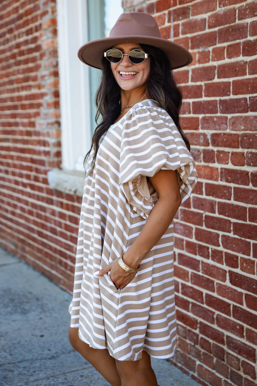 Striped Puff Sleeve Knit Mini Dress