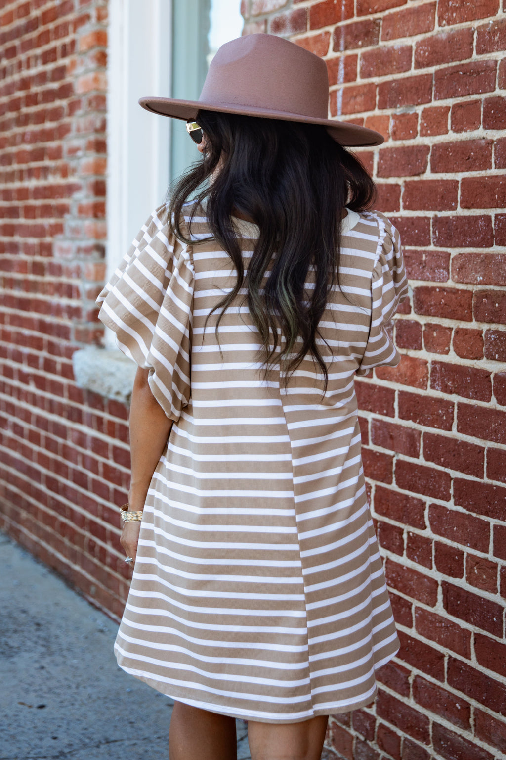 Striped Puff Sleeve Knit Mini Dress