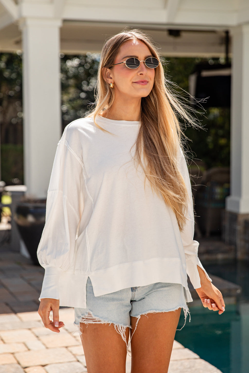 Oversized Baumwoll-Langarmshirt mit überschnittenen Schultern