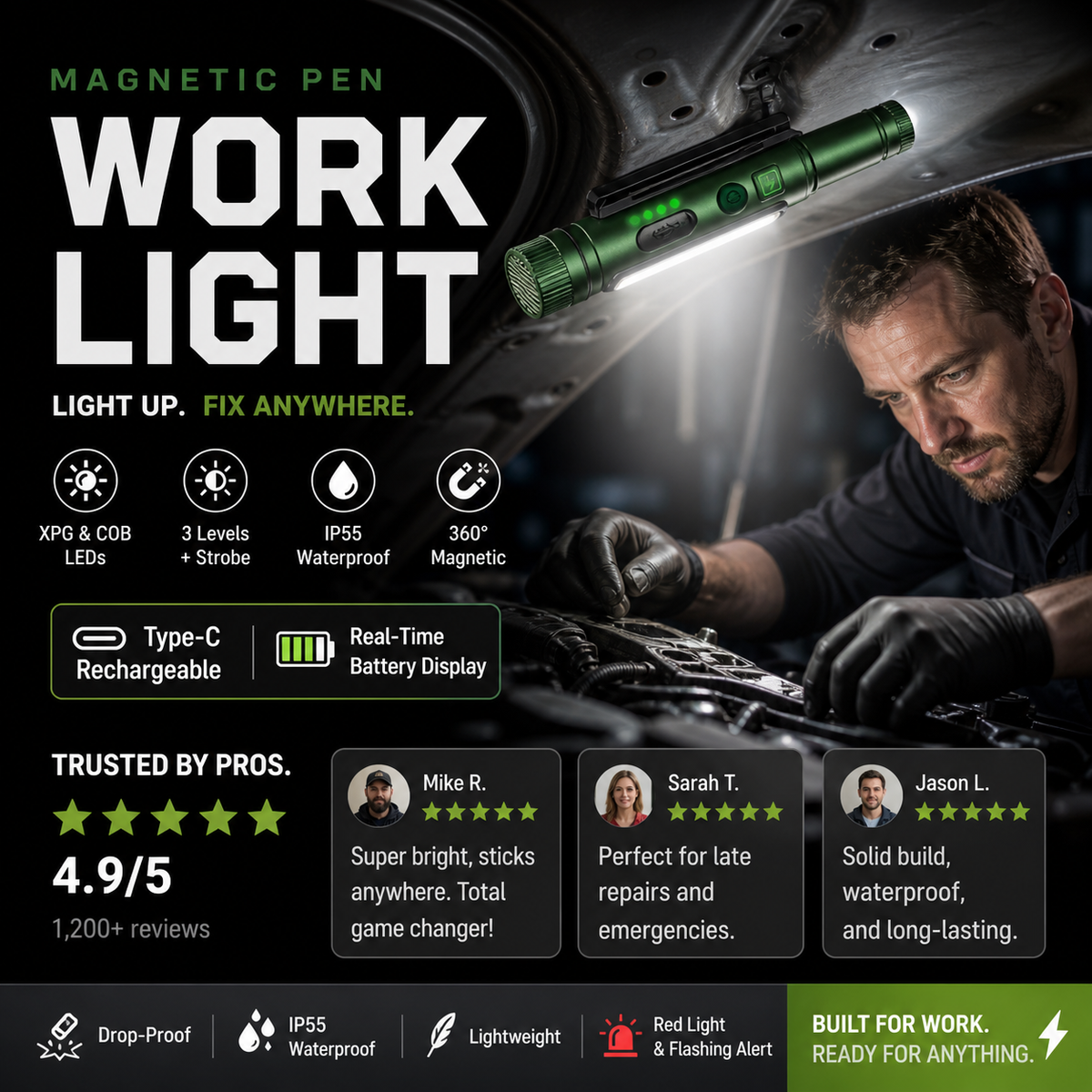 Multifunktionale Arbeitsleuchte mit starkem Magnet und Stiftform