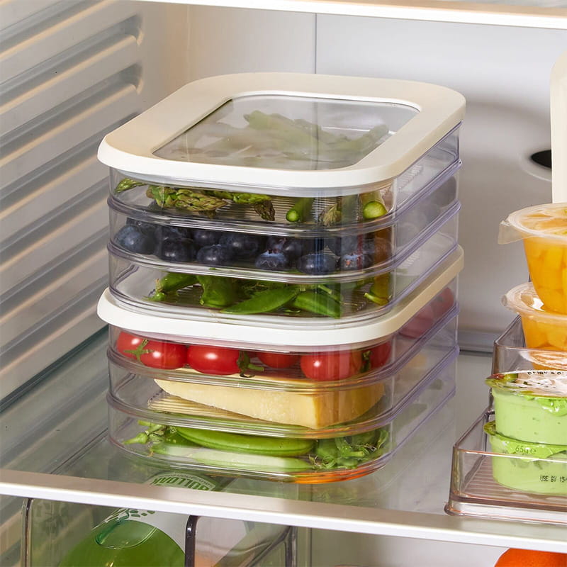 DE RDUCTION Vorratsdosen, 3er-Set, PET, transparent, luftdicht und stapelbar für Kühlschrankorganisation