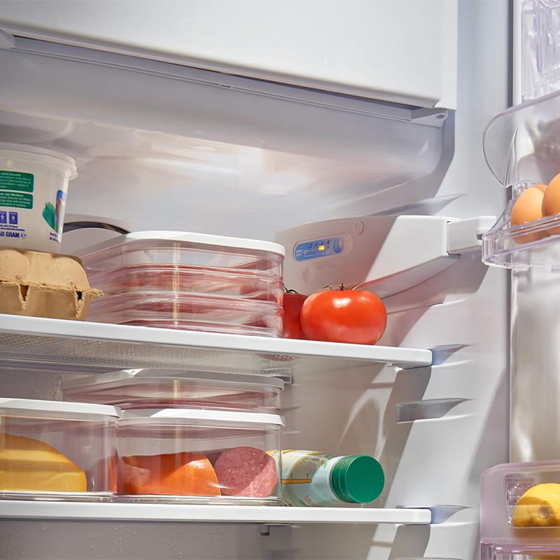 DE RDUCTION Vorratsdosen, 3er-Set, PET, transparent, luftdicht und stapelbar für Kühlschrankorganisation