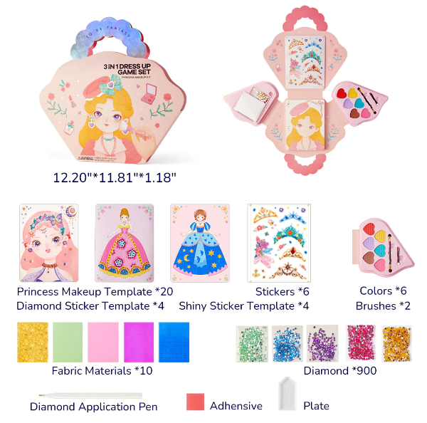 Außergewöhnliche 50 % Rabatt 3-in-1-Spielset zum Anziehen und Schminken einer Prinzessin
