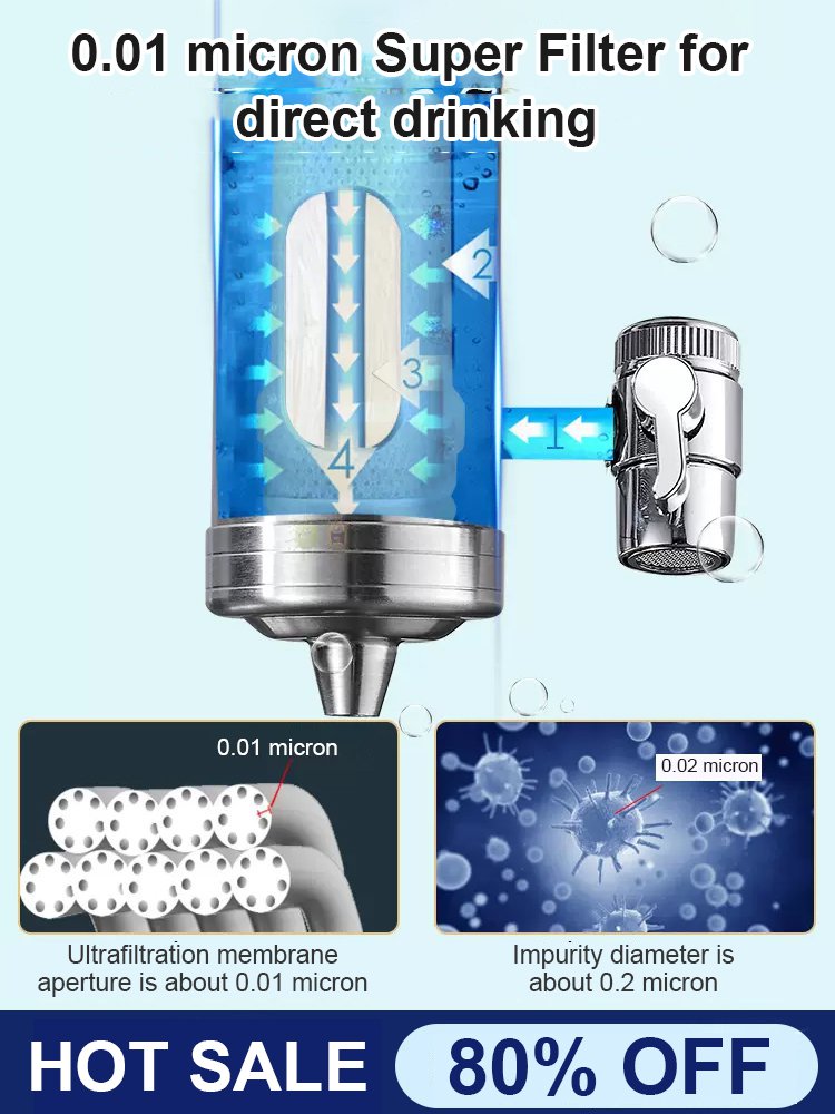 Purificateur d'eau pour robinet domestique en acier inoxydable sans installation