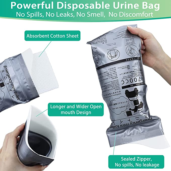 DE RDUCTION Sac portable 700 ml: tanche, anti-dversement, neutralise les odeurs. Idal pour voyages, camping, urgences. Hyginique et discret. Fini le stress en dplacement