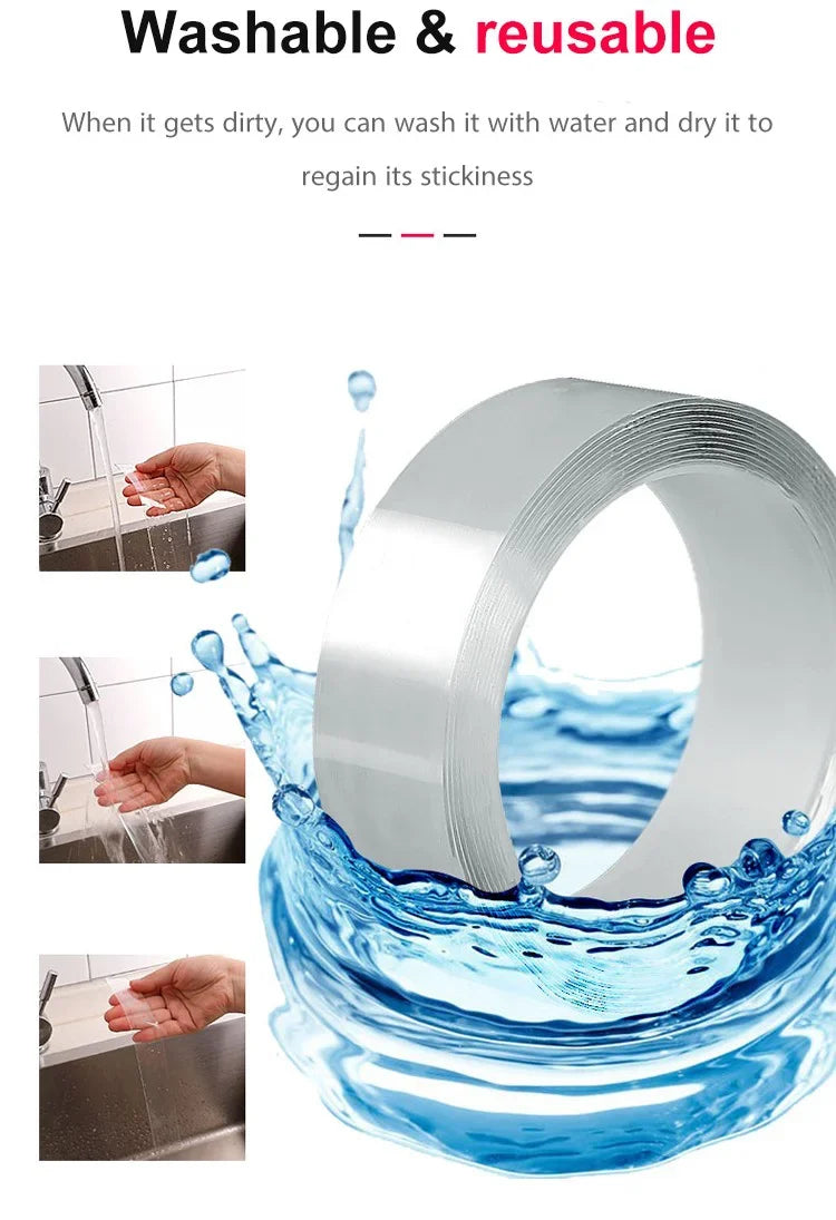 Ruban adhsif nano transparent sans traces, double face rutilisable