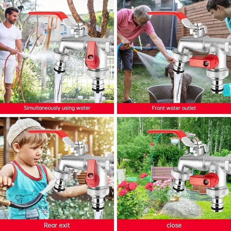 KLARE: 50 % RABATT Edelstahl-Gartenwasserhahn, Doppelauslauf, unabhängige Ventile, hochbelastbar und einfach zu installieren