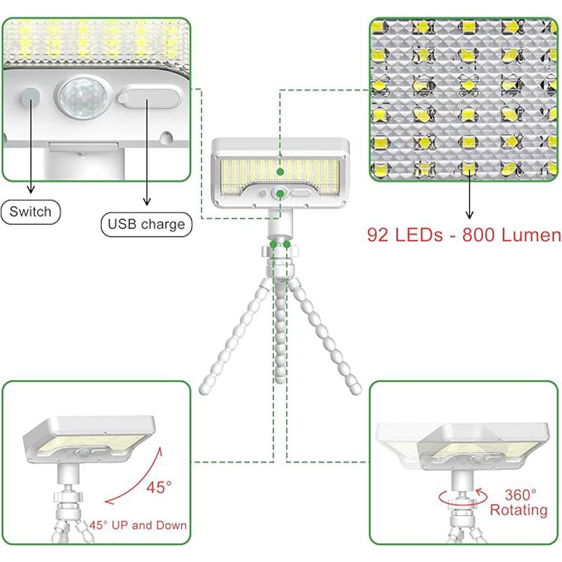 De rduction Lampe capteur solaire et double recharge USB-C, amovible et portable