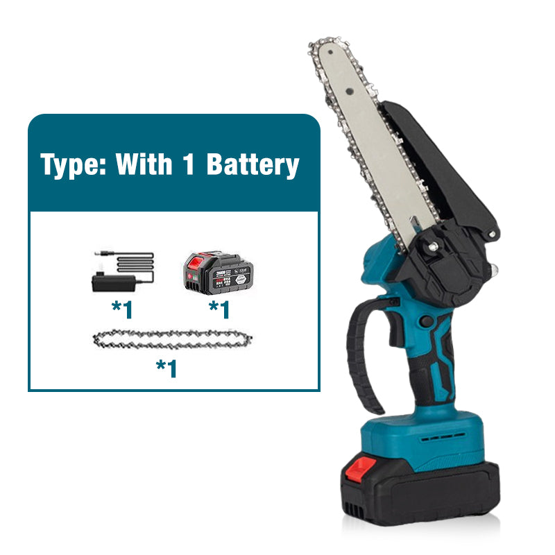 6-Zoll Akku-Mini-Kettensäge mit 2 Akkus