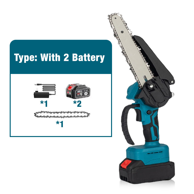 6-Zoll Akku-Mini-Kettensäge mit 2 Akkus