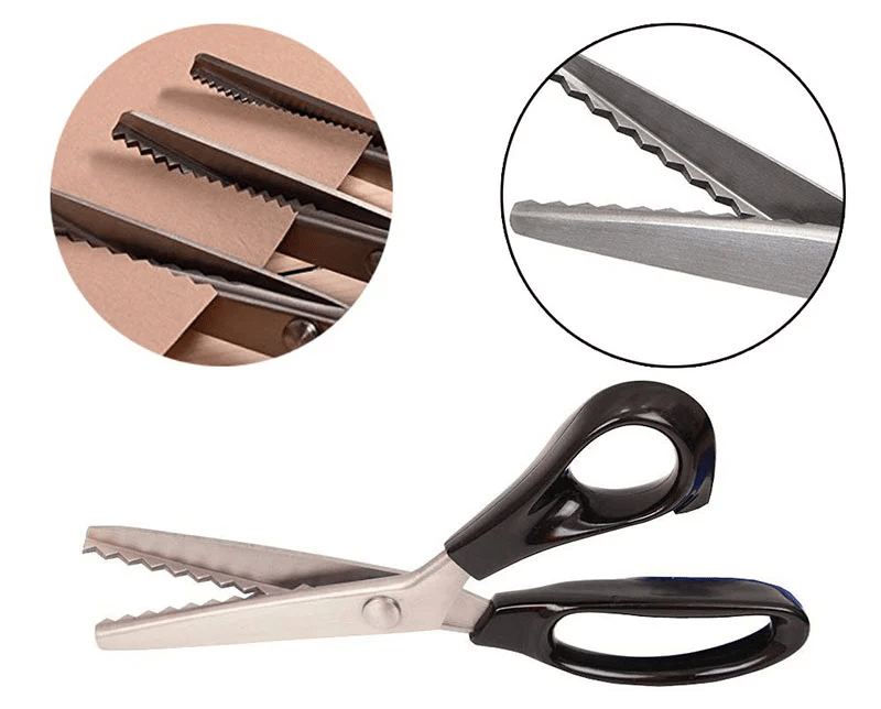 Zickzackschere aus Edelstahl mit ergonomischem Griff, Ausfransschutz und zum Schneiden von Stoff, Papier und Leder.