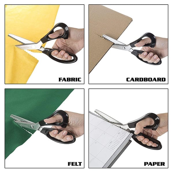 Zickzackschere aus Edelstahl mit ergonomischem Griff, Ausfransschutz und zum Schneiden von Stoff, Papier und Leder.