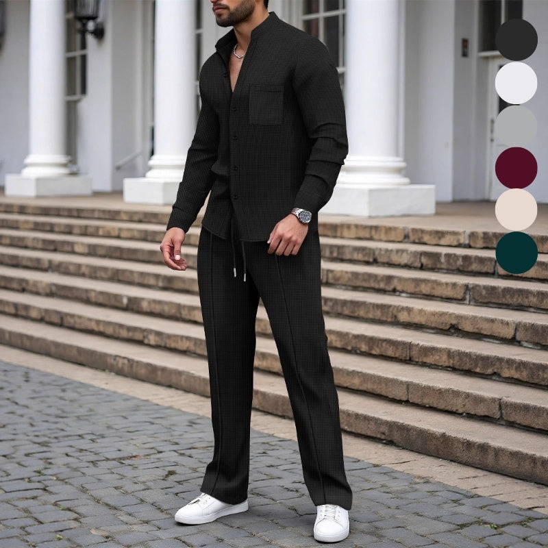 2026 Nouveaut 52 % DE RDUCTION Chemise et pantalon dcontracts en tissu gaufr pour homme, ensemble 2 pices