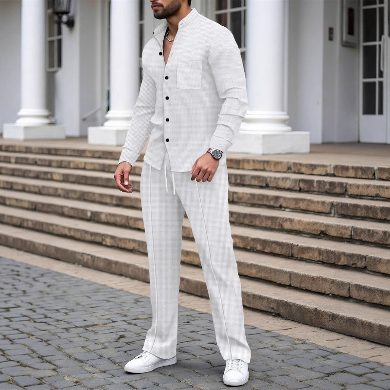2026 Nouveaut 52 % DE RDUCTION Chemise et pantalon dcontracts en tissu gaufr pour homme, ensemble 2 pices