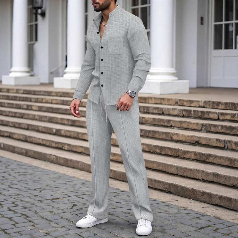 2026 Nouveaut 52 % DE RDUCTION Chemise et pantalon dcontracts en tissu gaufr pour homme, ensemble 2 pices