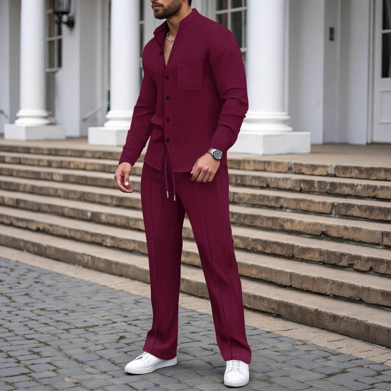 2026 Nouveaut 52 % DE RDUCTION Chemise et pantalon dcontracts en tissu gaufr pour homme, ensemble 2 pices