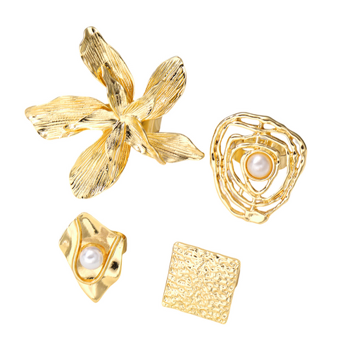 Bague Artistique Perles & Fleurs en Surdimensionn