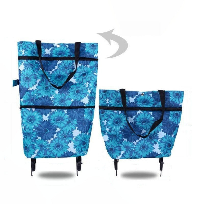 Sac de course pliable 2-en-1 roulettes Avec roues style bagage