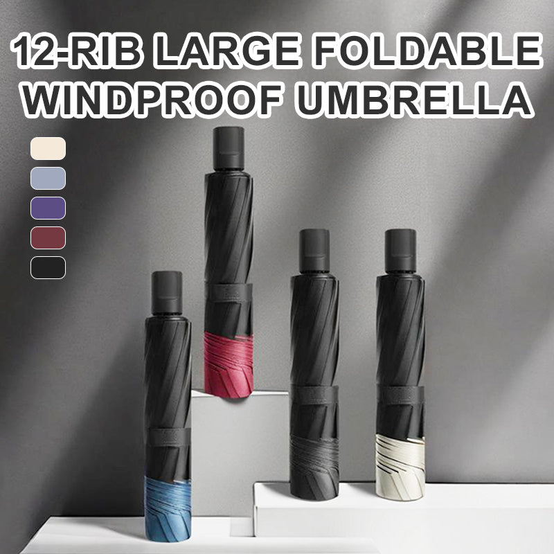 Parapluie Grand Format - 12 Baleines Rsistant au Vent Extrme