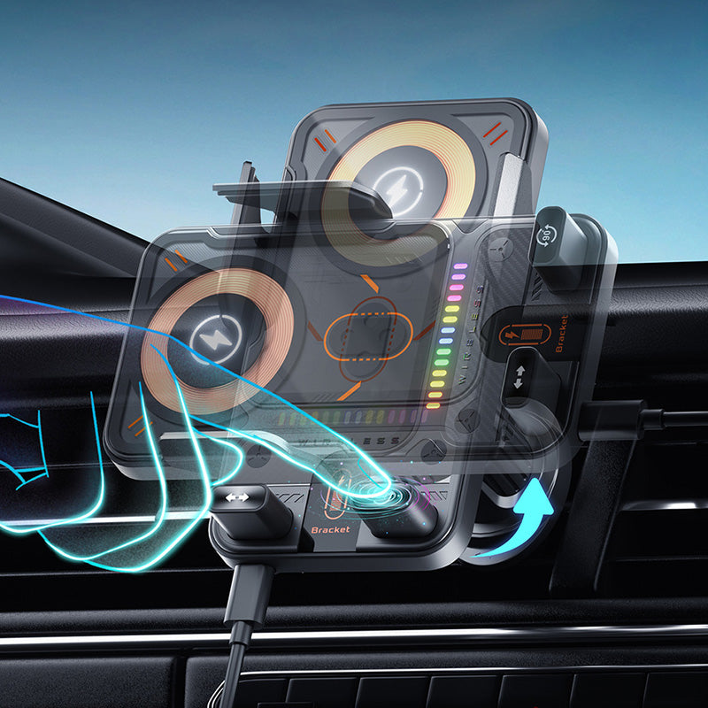 Support de tlphone de voiture intelligent 2 en 1 avec fonction pivotante et chargeur sans fil