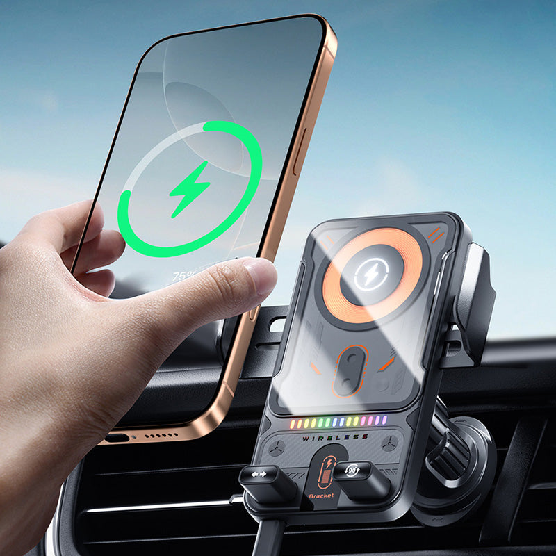 Support de tlphone de voiture intelligent 2 en 1 avec fonction pivotante et chargeur sans fil