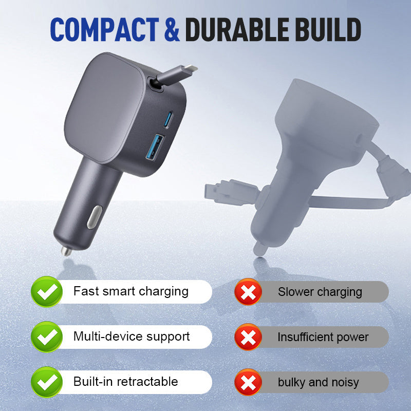 Chargeur de Voiture Compact Cable Rtractable 3 dernires heures: Grande vente