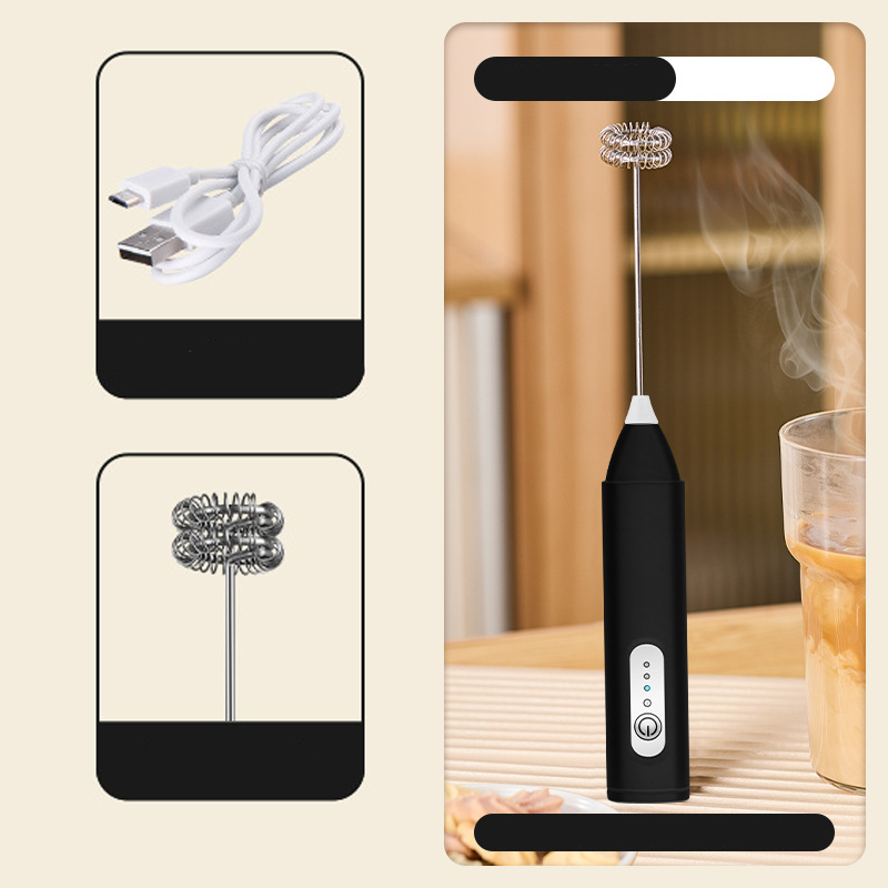 Mousseur lectrique pour Boissons 3 Vitesses, USB & 400 mAh (Vert/Blanc/Noir, 22.5 cm)