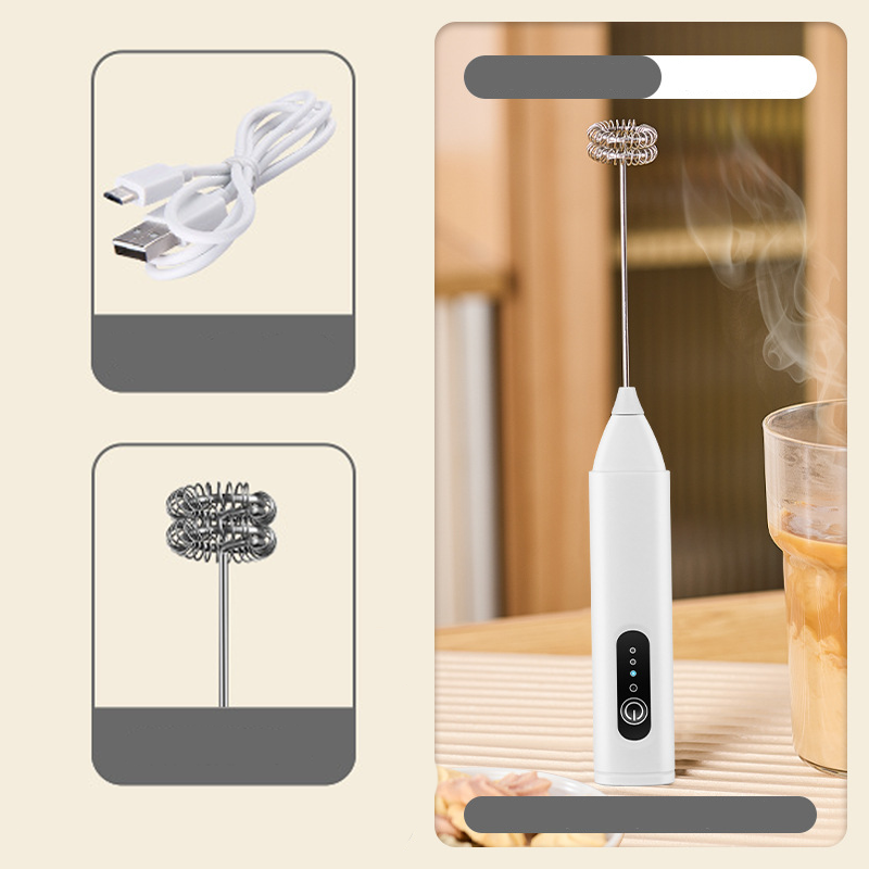 Mousseur lectrique pour Boissons 3 Vitesses, USB & 400 mAh (Vert/Blanc/Noir, 22.5 cm)