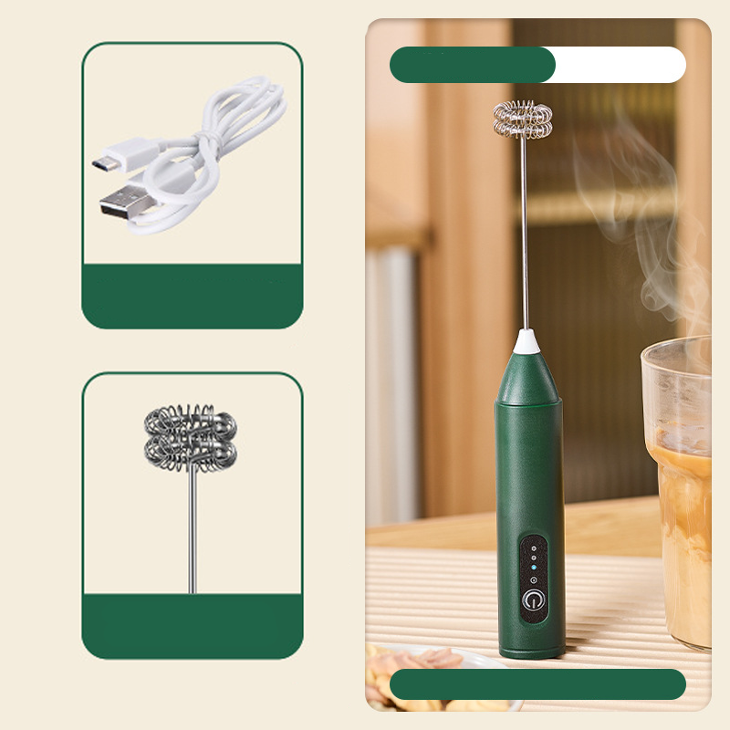 Mousseur lectrique pour Boissons 3 Vitesses, USB & 400 mAh (Vert/Blanc/Noir, 22.5 cm)