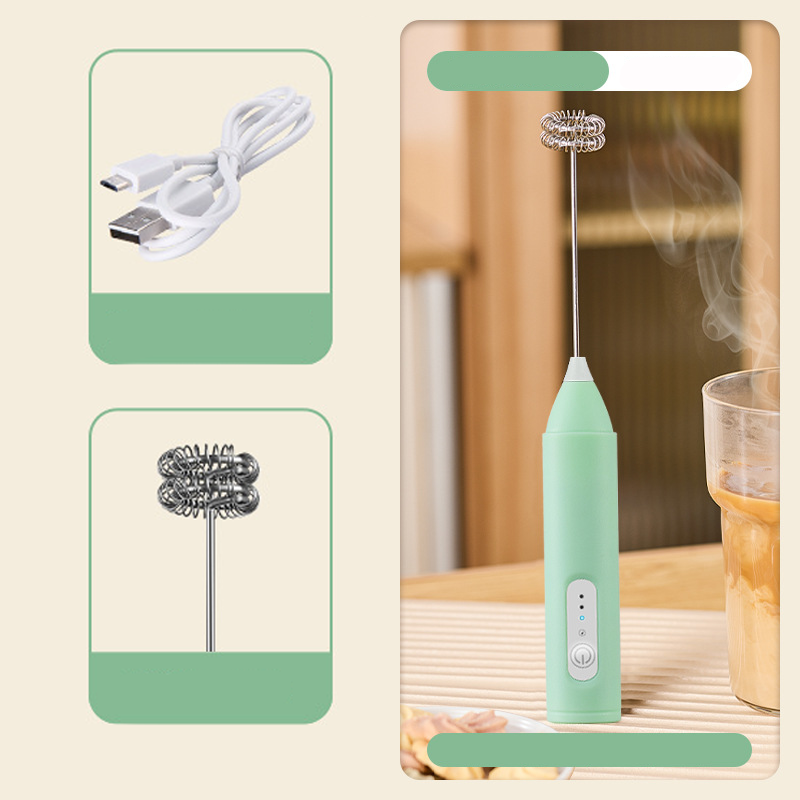 Mousseur lectrique pour Boissons 3 Vitesses, USB & 400 mAh (Vert/Blanc/Noir, 22.5 cm)