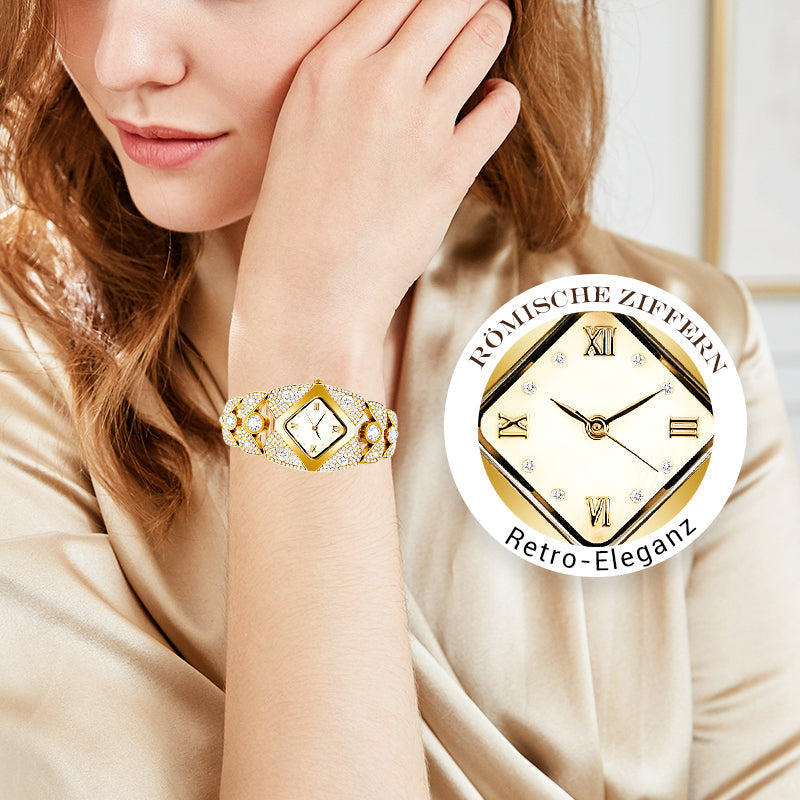 Montre-bracelet rtro quartz avec strass scintillants