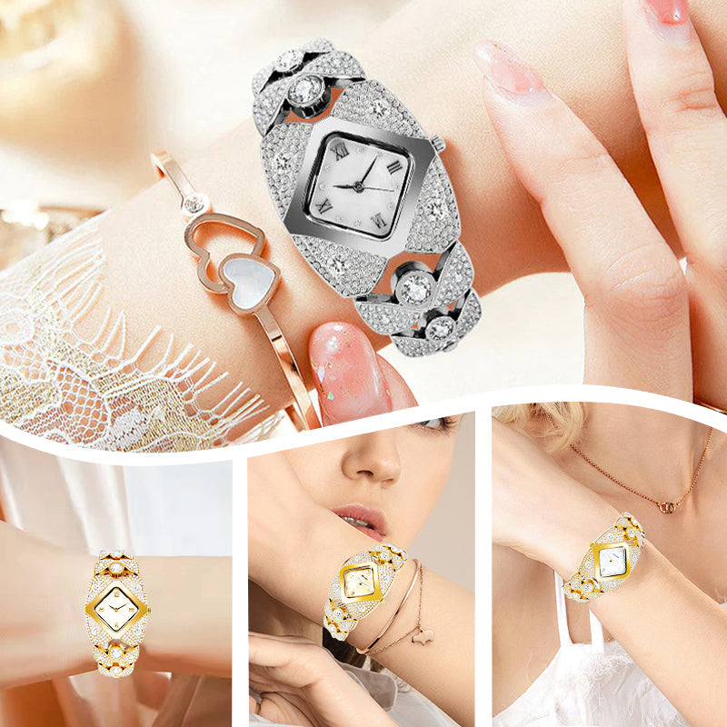 Montre-bracelet rtro quartz avec strass scintillants