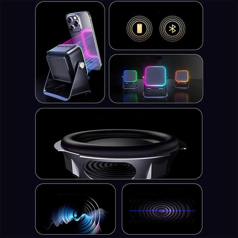 Kabelloser 5-in-1-Bluetooth-Induktionslautsprecher mit verstellbarer Telefonhalterung