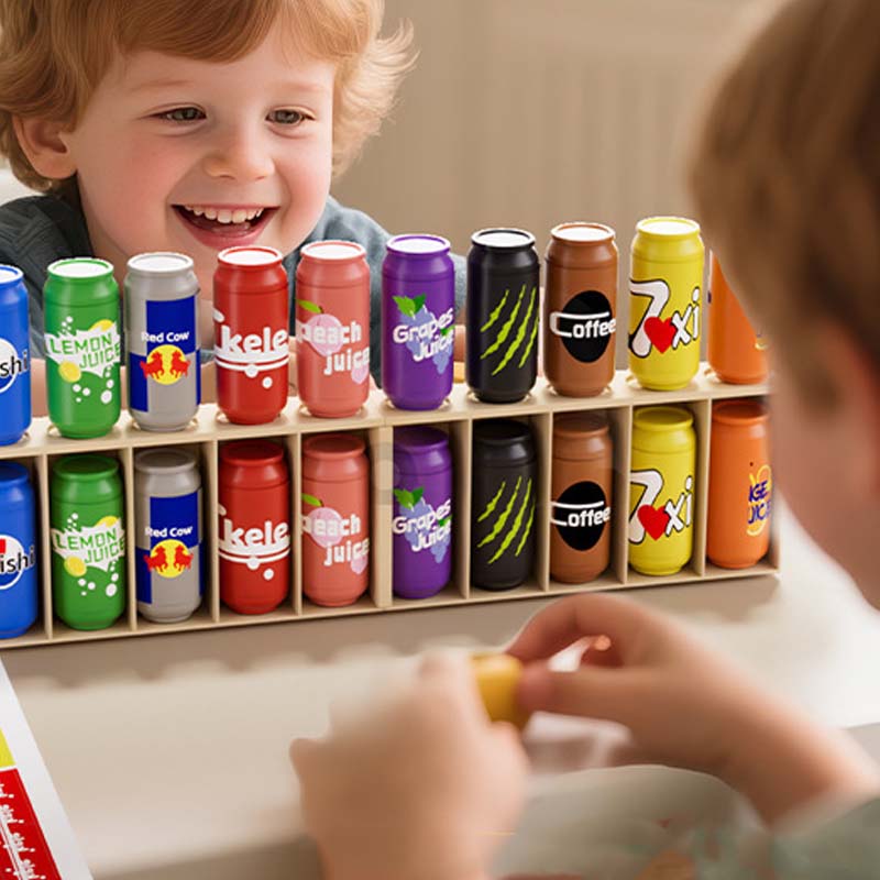 Kinderspielzeug, farblich passend zu den Flaschen