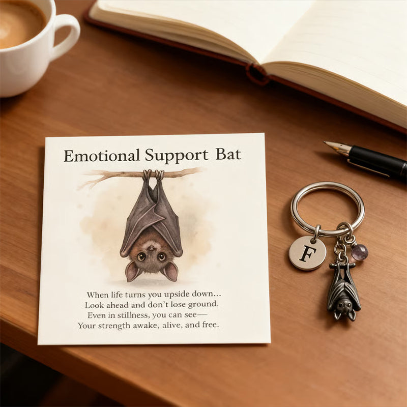 Porte-cls chauve-souris offrant un soutien motionnel et une carte avec un message, ·Ú
