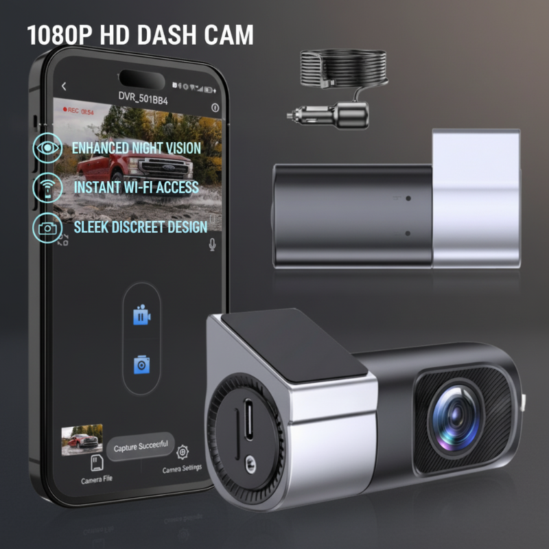 Camra de tableau de bord 1080P HD avec Wi-Fi et vision nocturne