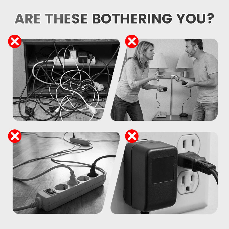 Adaptateur secteur EU avec 4 prises, prise murale multiport avec interrupteur indpendant et petit adaptateur pour veilleuse