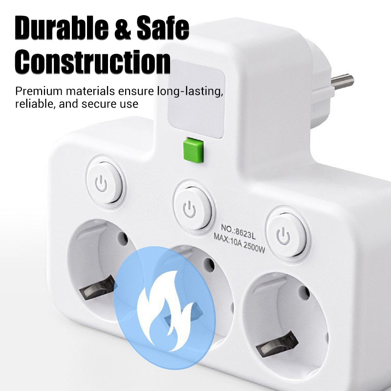 Adaptateur secteur EU avec 4 prises, prise murale multiport avec interrupteur indpendant et petit adaptateur pour veilleuse