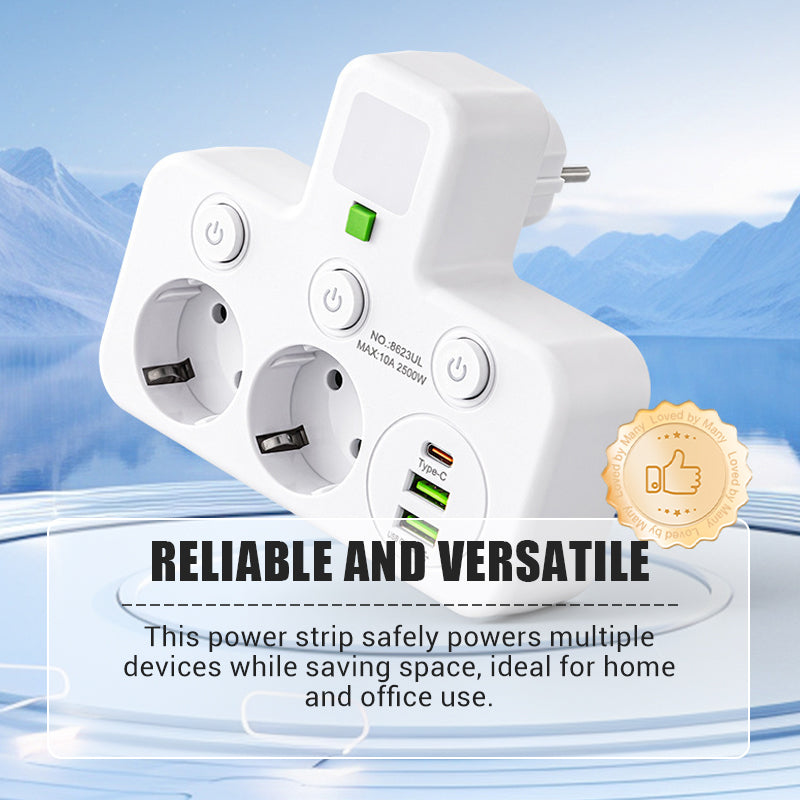 Adaptateur secteur EU avec 4 prises, prise murale multiport avec interrupteur indpendant et petit adaptateur pour veilleuse