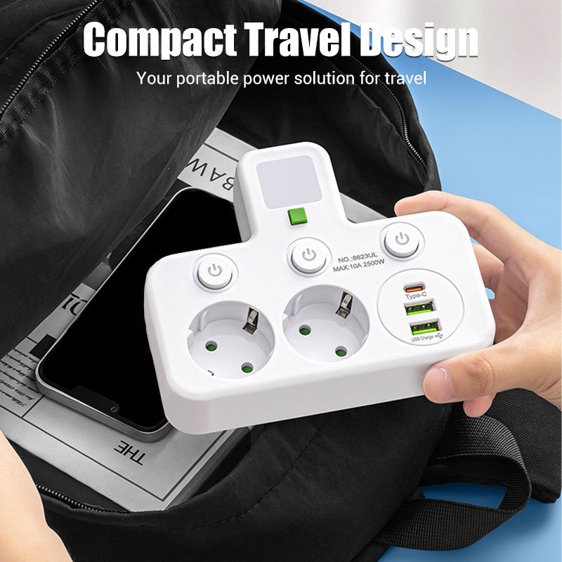 Adaptateur secteur EU avec 4 prises, prise murale multiport avec interrupteur indpendant et petit adaptateur pour veilleuse