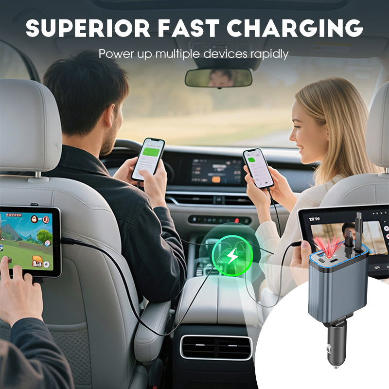 Chargeur de voiture ultra-rapide avec cables rtractables et ambiance lumineuse toile