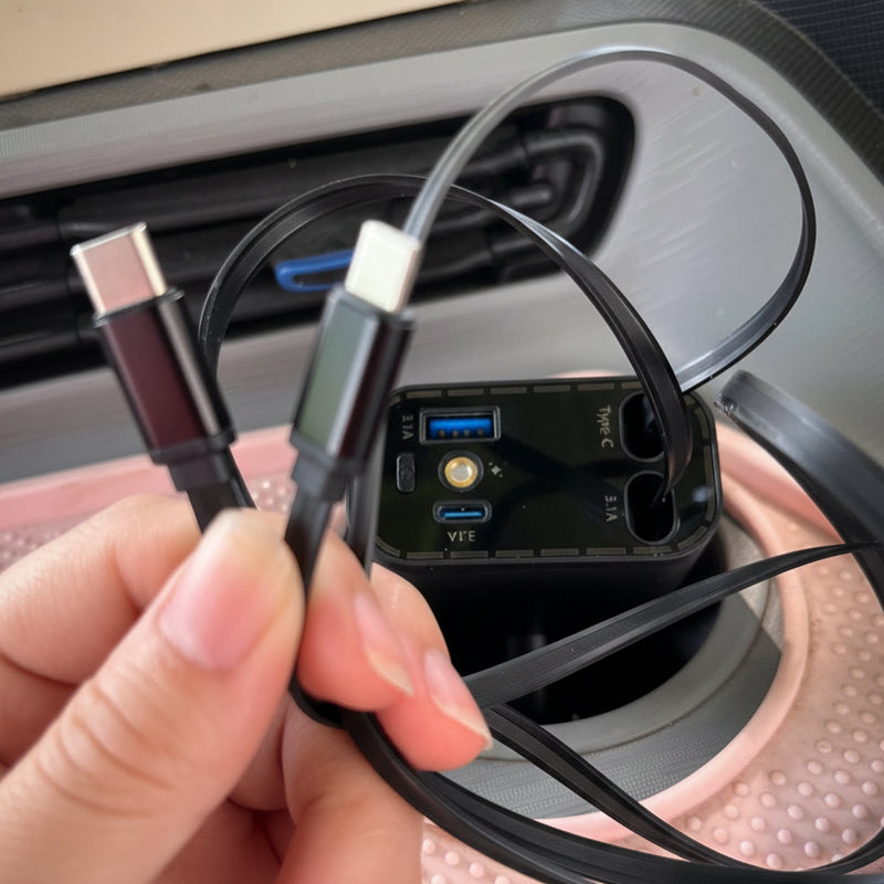 Chargeur de voiture ultra-rapide avec cables rtractables et ambiance lumineuse toile