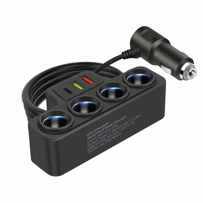 Neujahrsgeschenk 50 % RABATT 7-in-1 Zigarettenanzünder-Adapter: 4 Steckdosen + 3 Schnellladegeräte, stabil und sicher für Autos/LKWs