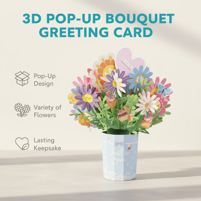 Carte de v?ux avec bouquet en relief 3D