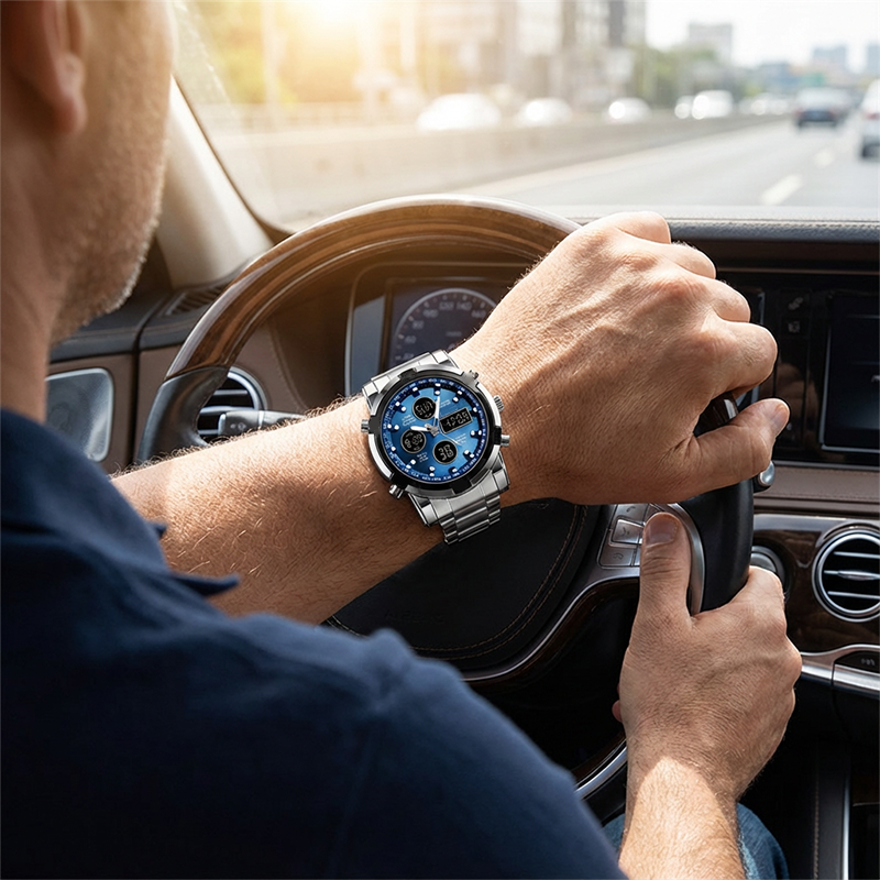 Montre militaire tanche pour homme analogique-numrique, en acier inoxydable et rsistante aux chocs