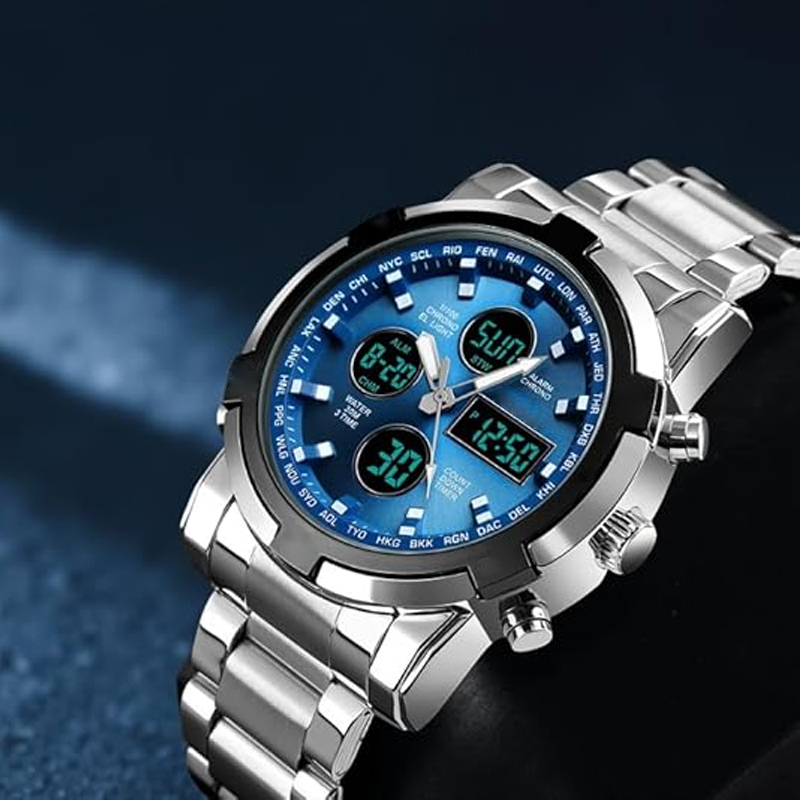 Montre militaire tanche pour homme analogique-numrique, en acier inoxydable et rsistante aux chocs