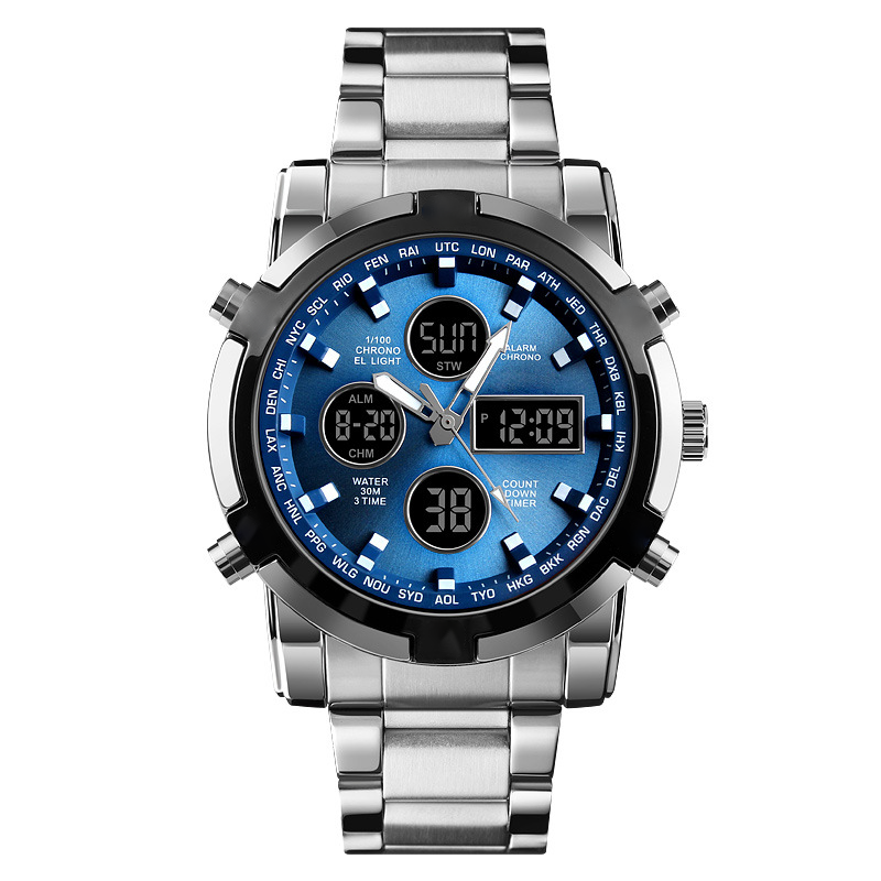 Montre militaire tanche pour homme analogique-numrique, en acier inoxydable et rsistante aux chocs