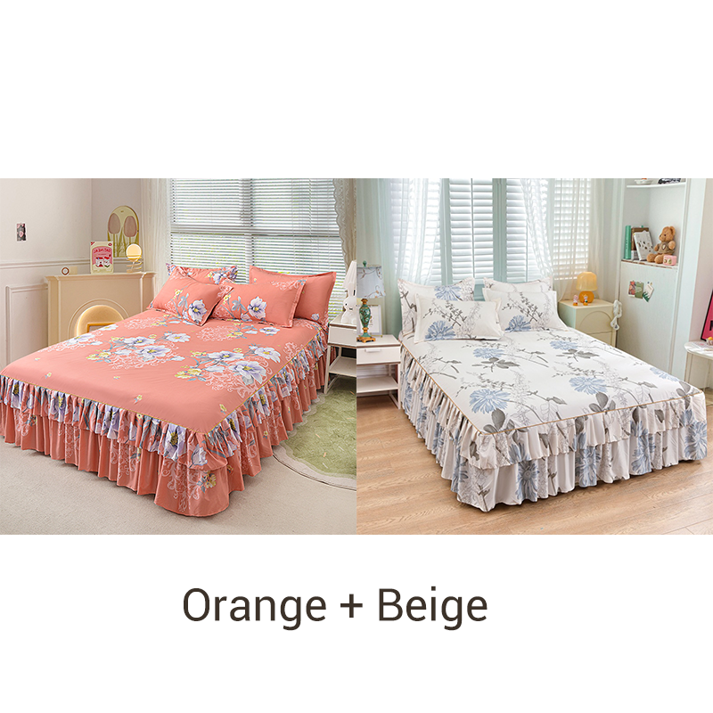 3-teiliges Bettrüschen-Set mit Volants