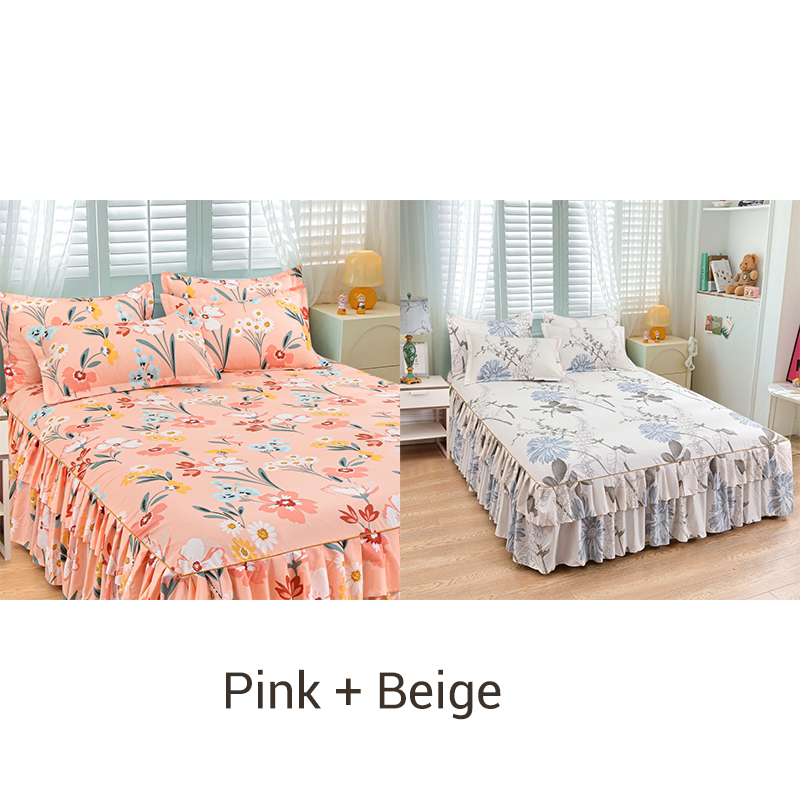 3-teiliges Bettrüschen-Set mit Volants