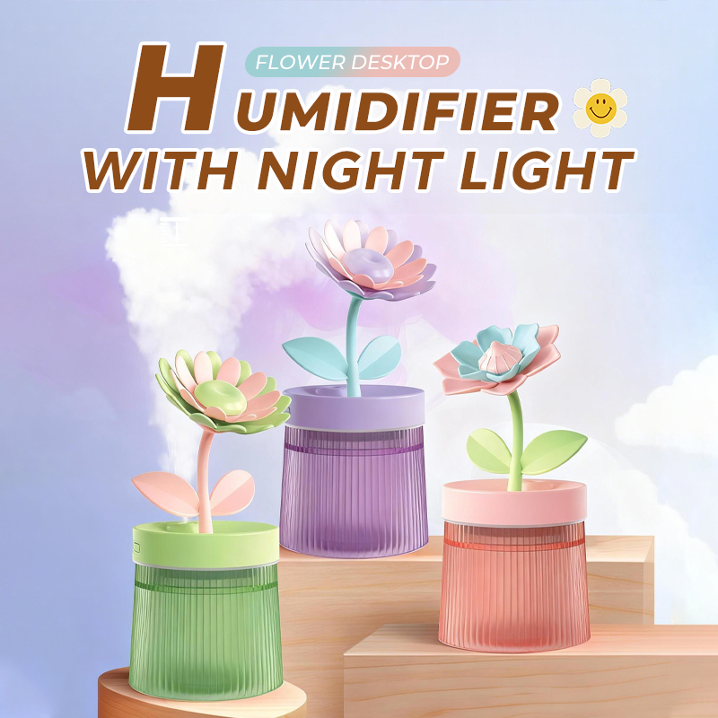 Personnalisez Votre Brume et Votre Ambiance Humidificateur Fleur avec Double Mode de Brumisation & Veilleuse 7 Couleurs